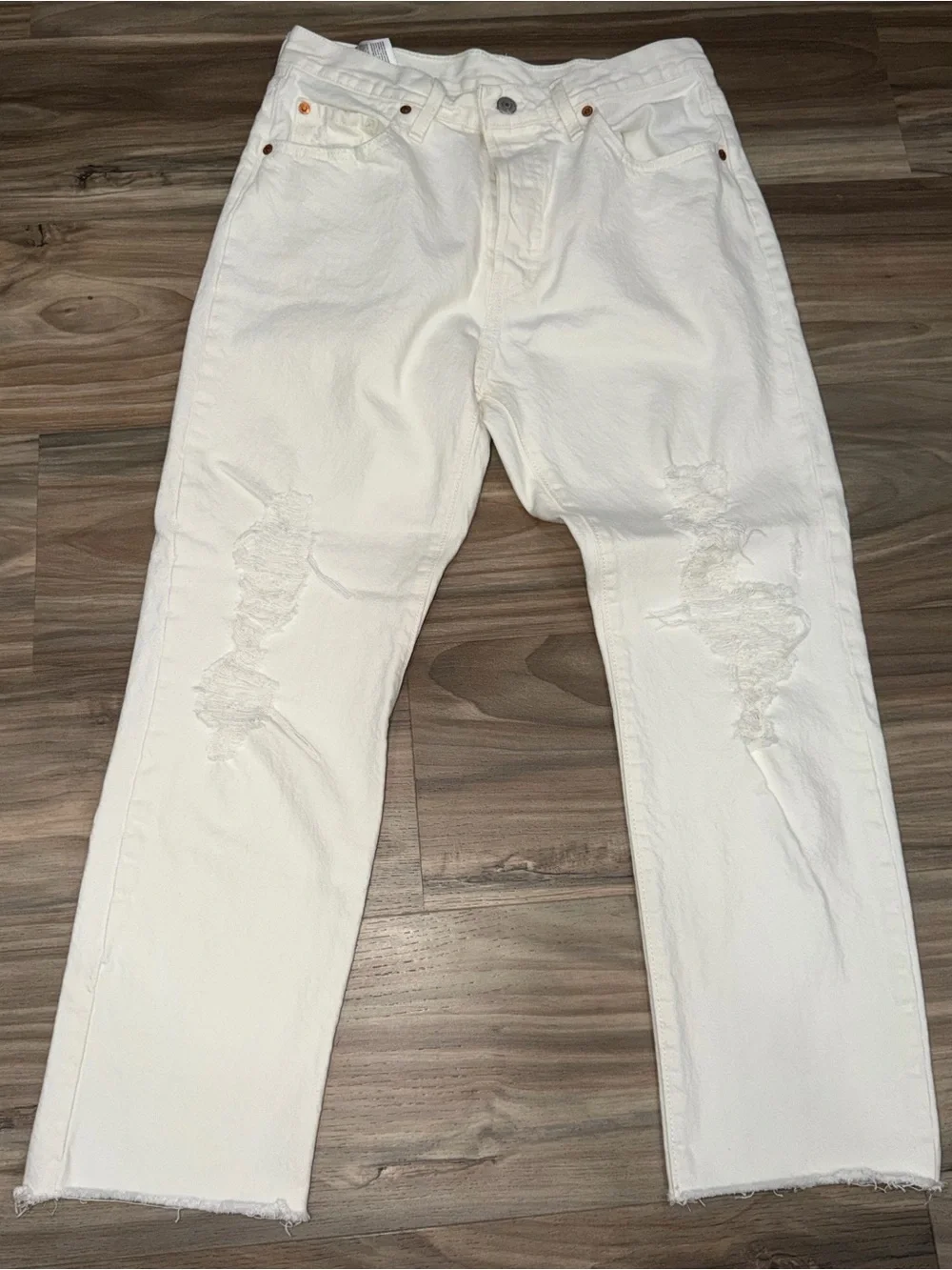 Signature by Levi Strauss White Distressed Straight Jeans